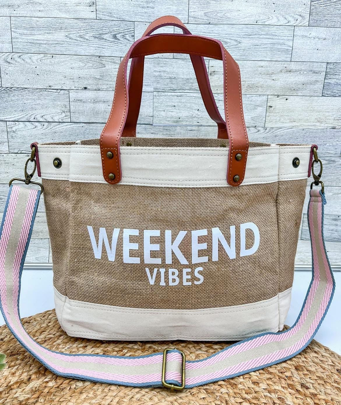 Jute and Leather Standing Tote