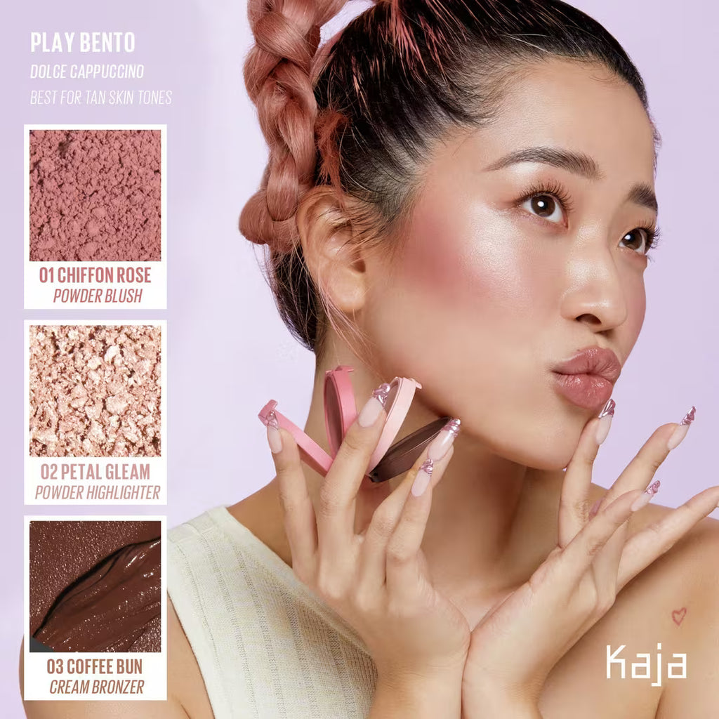 Kaja Play Bento Cream Bronzer, Powder Blush & Highlighter Trio | Dolce Cappuccino