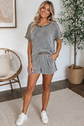 Leopard Trim Shorts Set in Grey