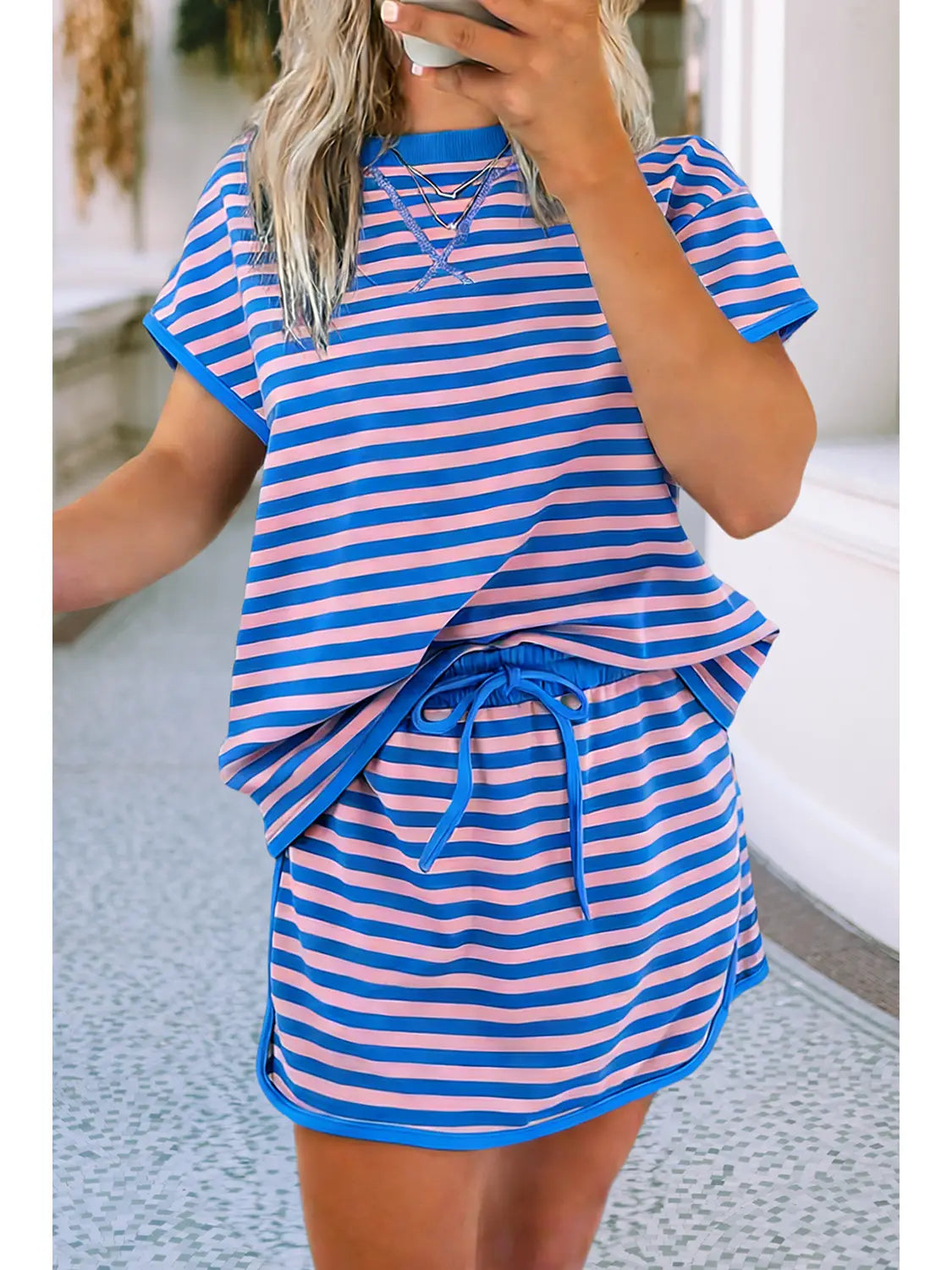 Colorblock Striped Short Set