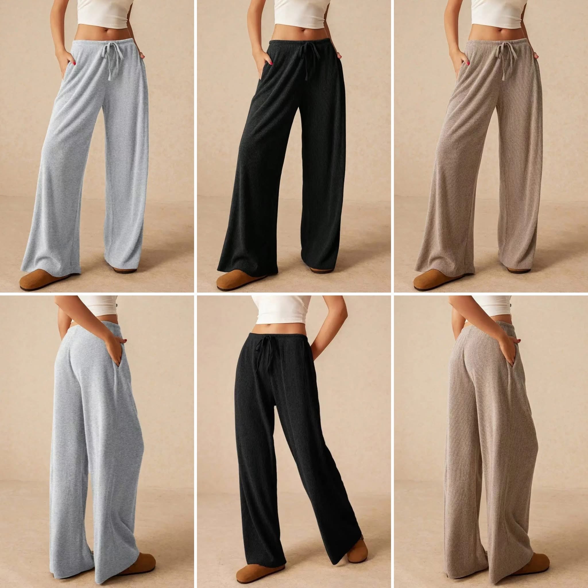 Ribbed Drawstring Wide Leg Lounge Pants