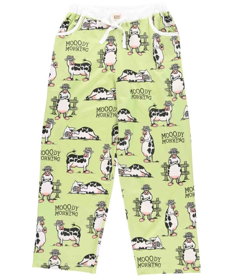 Moody In The Morning Cow Women's Regular Fit Green PJ Pant