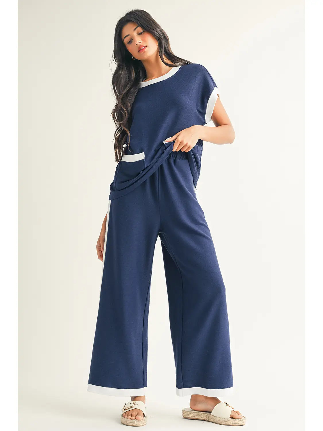 Color Block Tee and Wide Leg Pants Set