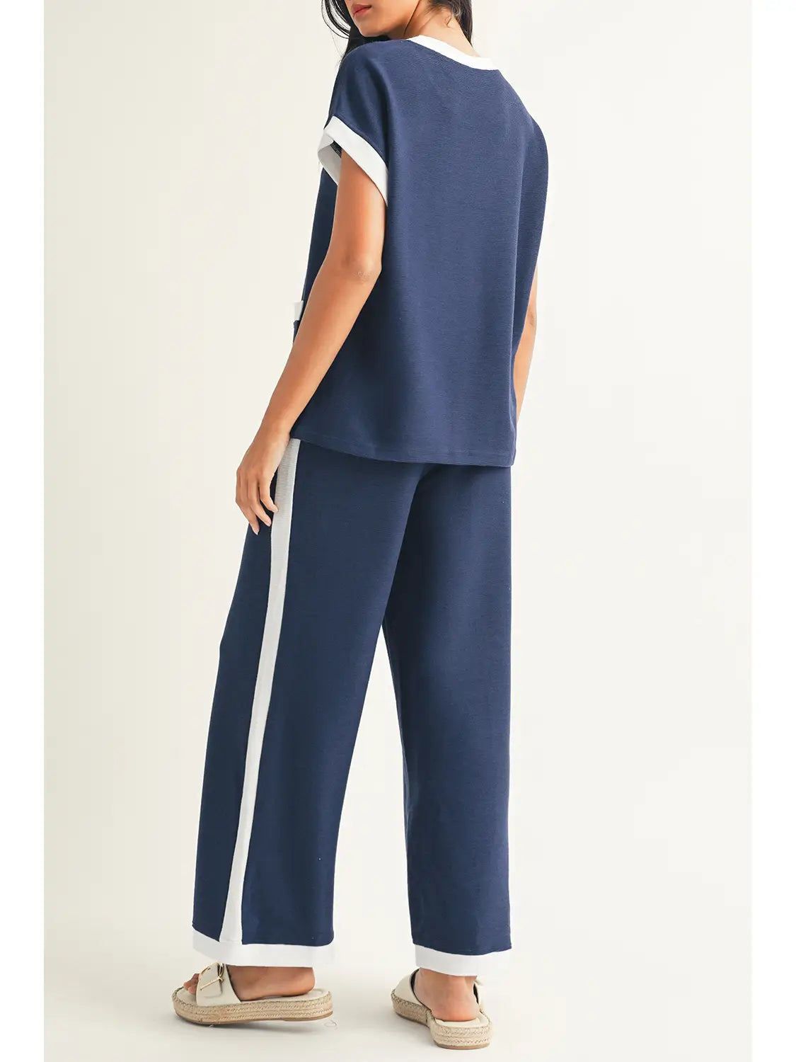 Color Block Tee and Wide Leg Pants Set