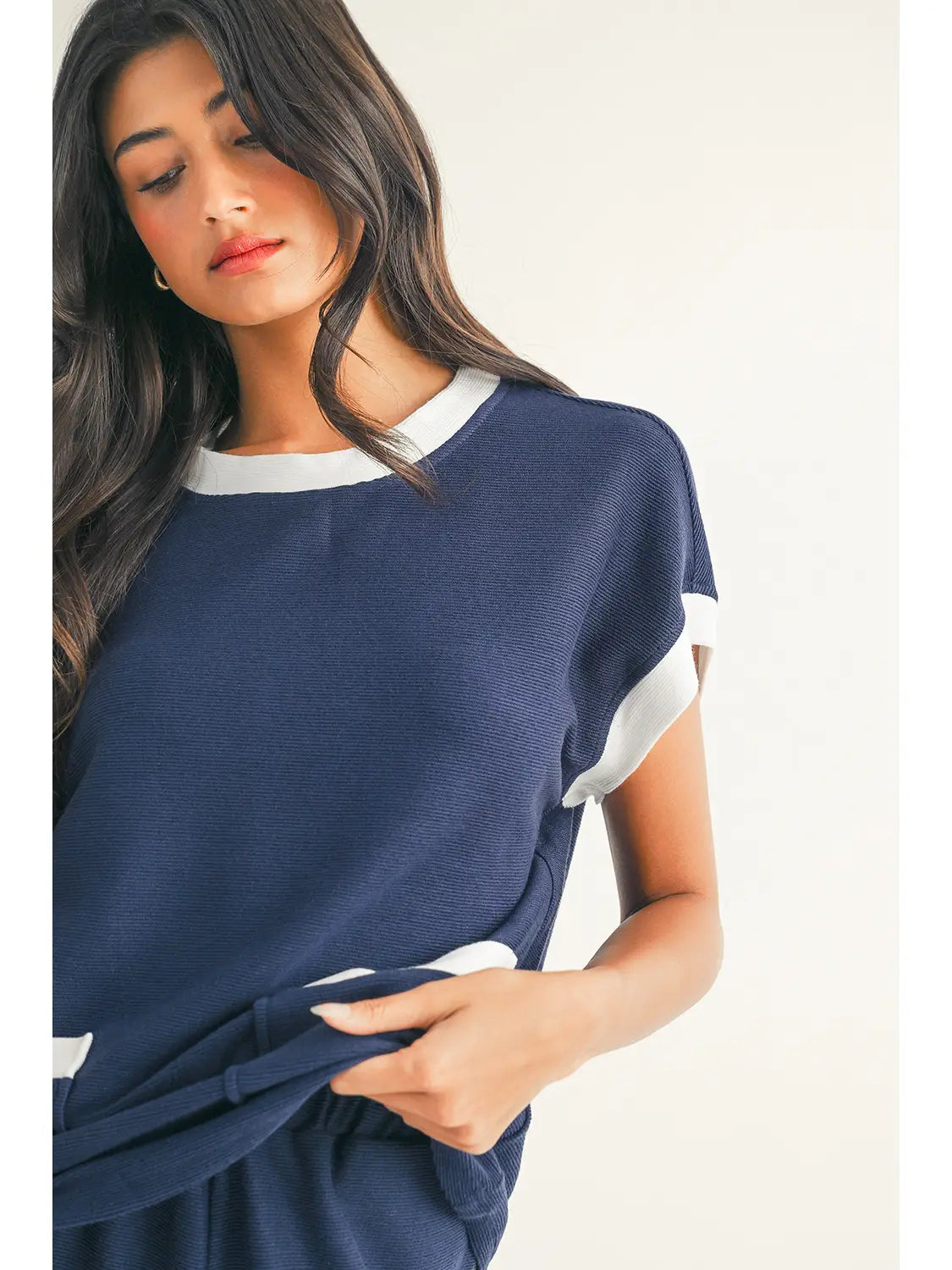 Color Block Tee and Wide Leg Pants Set