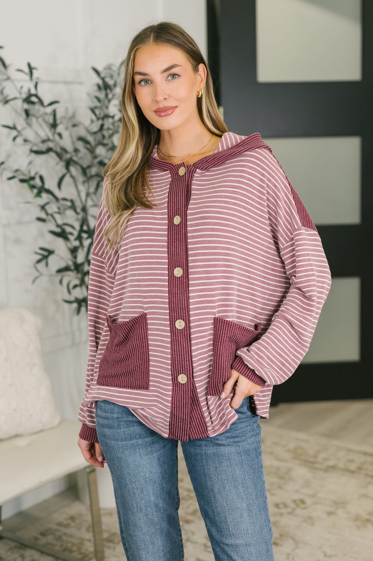Couldn't Help Myself Button Down Hooded Top