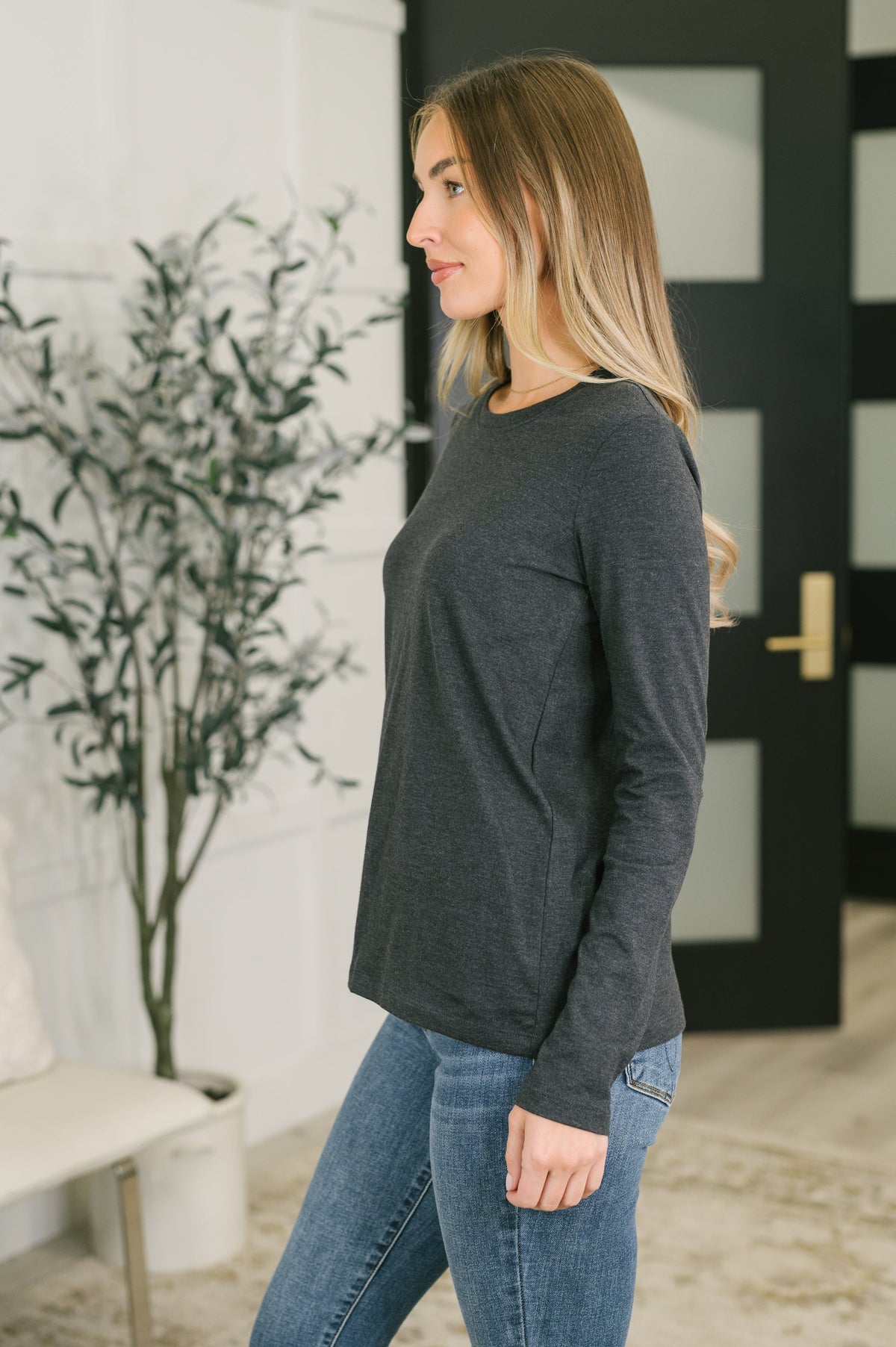 Down to the Basics Long Sleeve Top in Charcoal