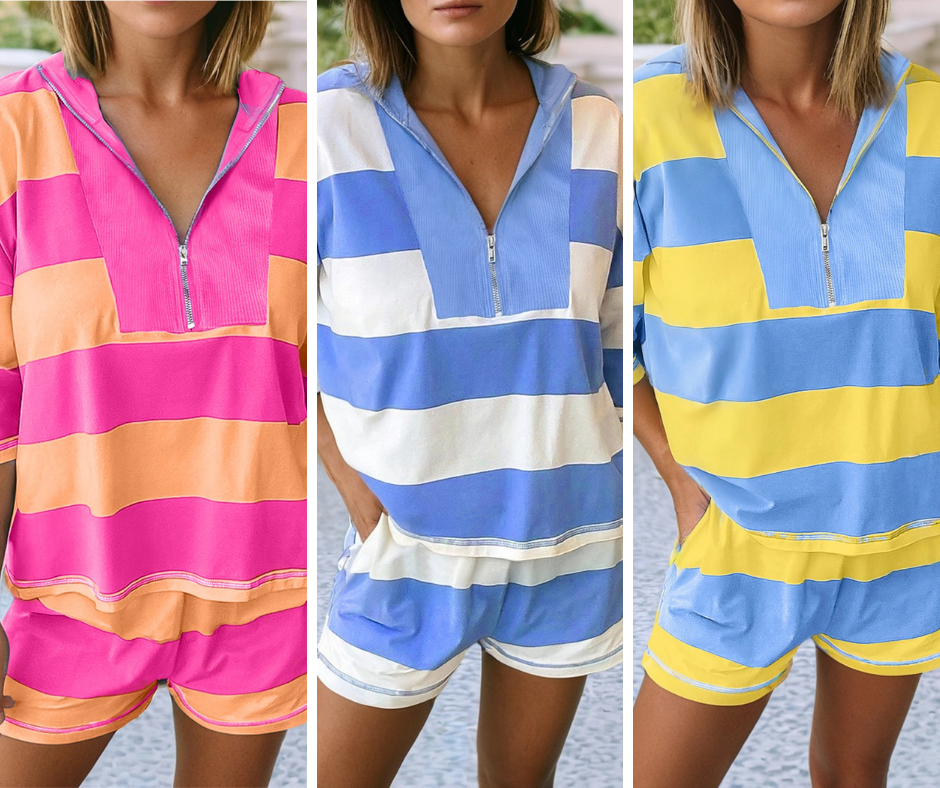 Half Zip Oversize Tee and Shorts Set
