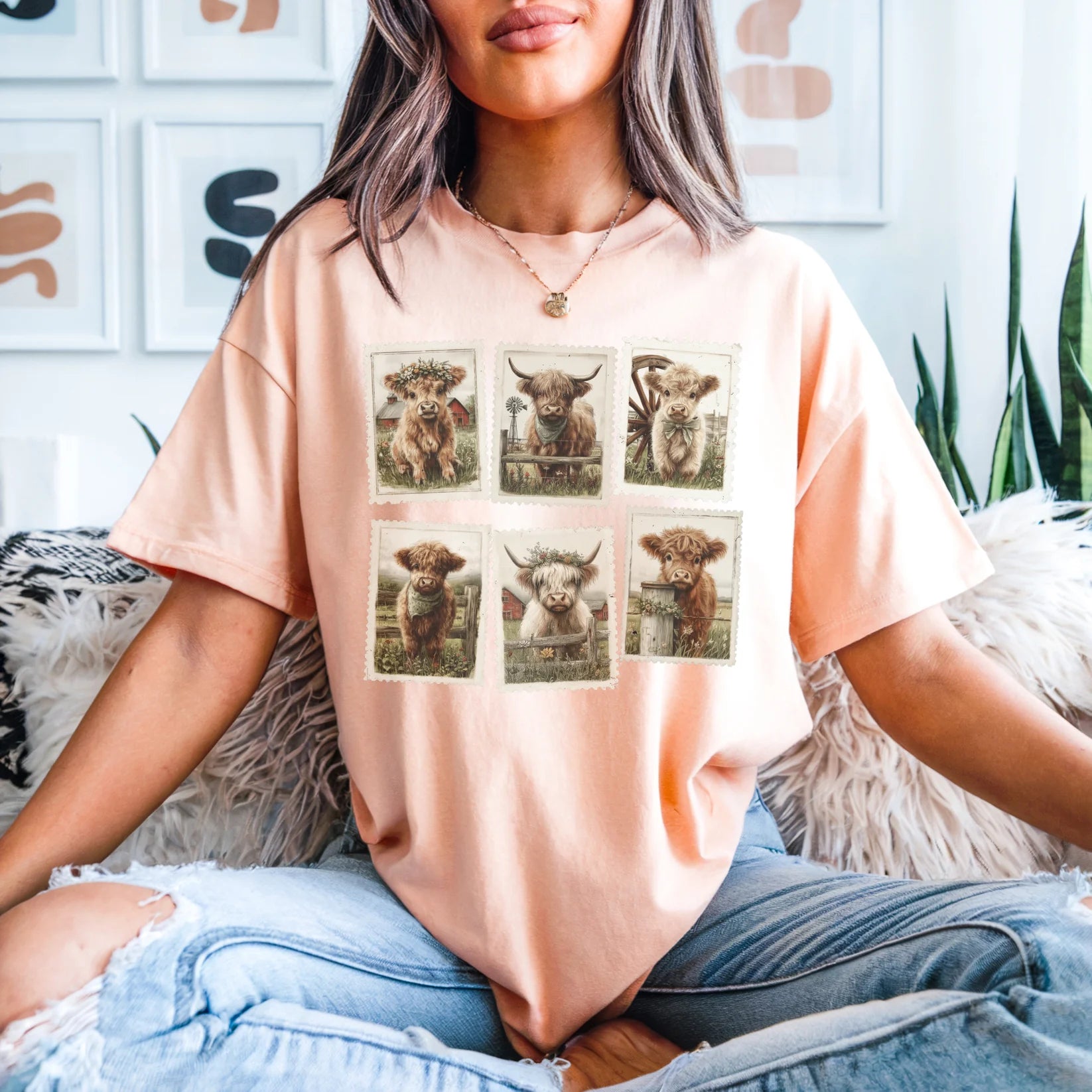 Highland Cow Stamps Tee