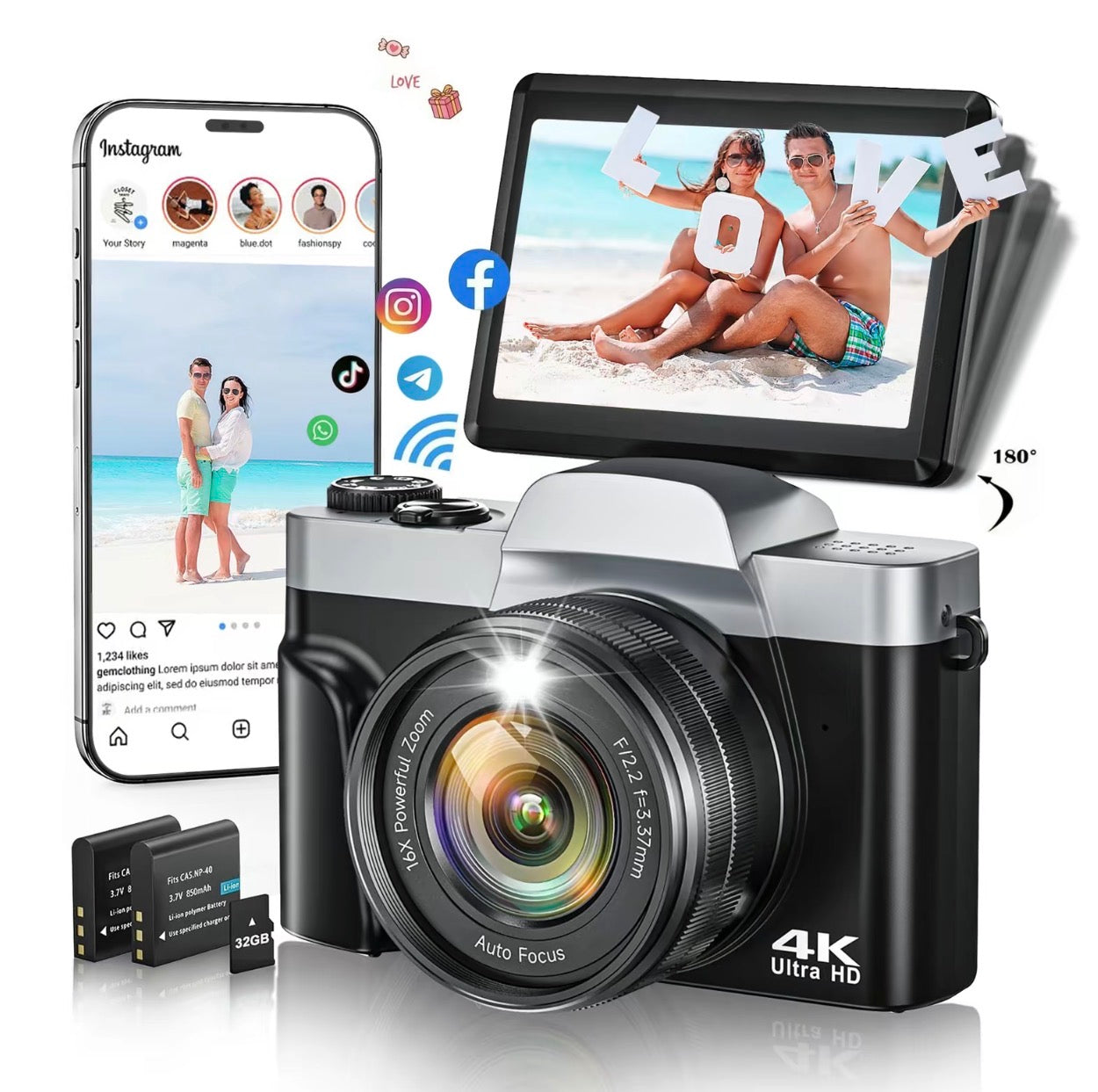 Retro 4K Digital Camera | 180 Flip Screen | Selfie Ready | Vlogging