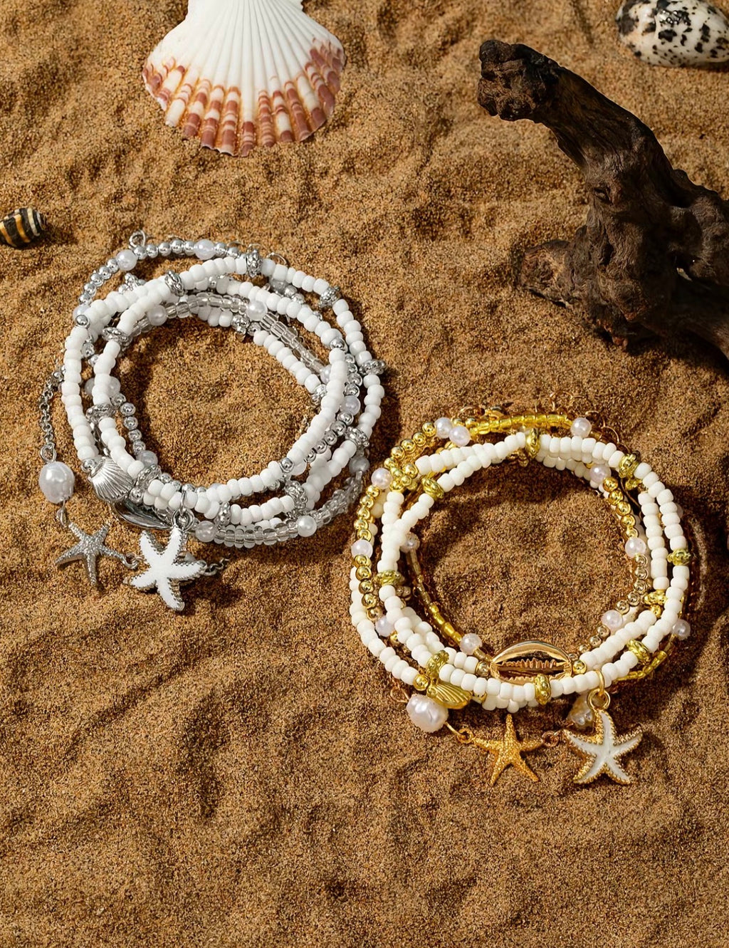 Shell Beaded Bracelet Stacks