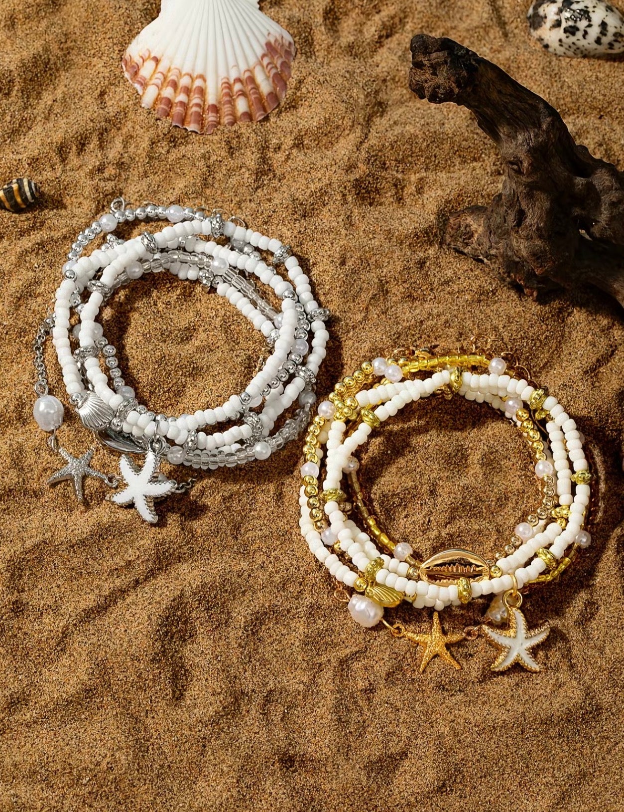 Shell Beaded Bracelet Stacks