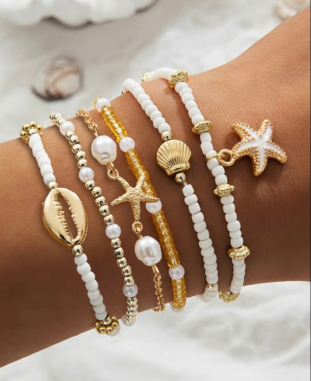 Shell Beaded Bracelet Stacks