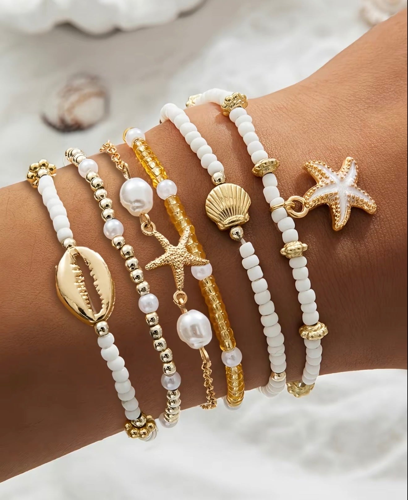 Shell Beaded Bracelet Stacks