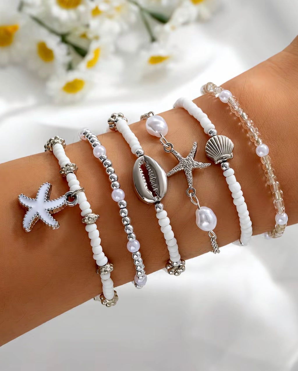 Shell Beaded Bracelet Stacks