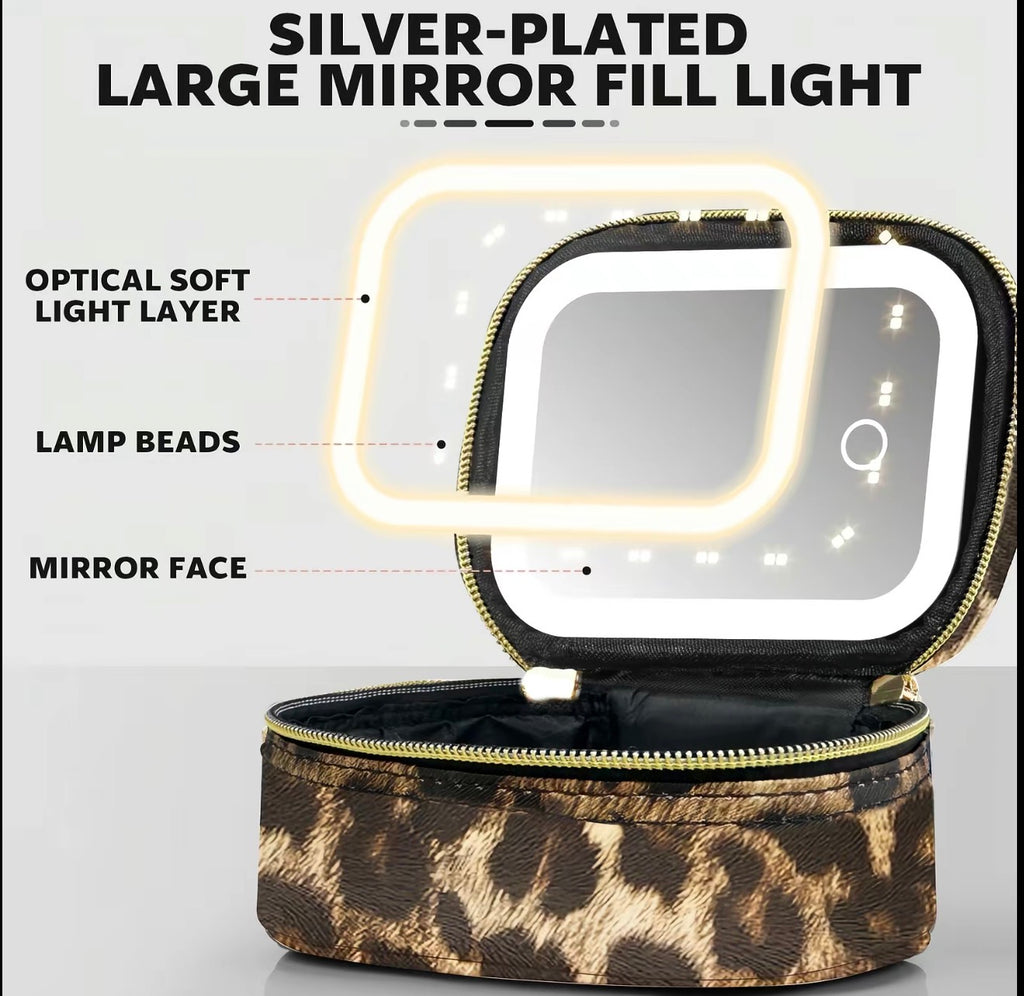 Mini Travel Makeup Bag + LED Light Mirror