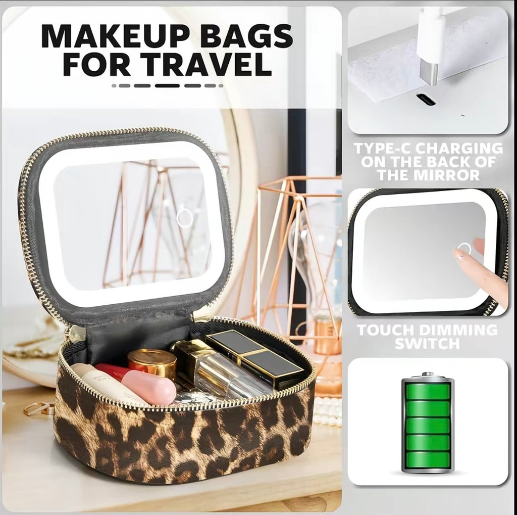 Mini Travel Makeup Bag + LED Light Mirror