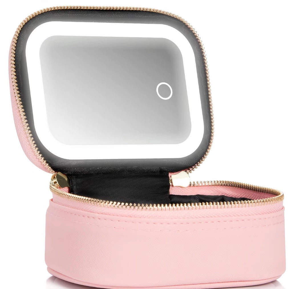 Mini Travel Makeup Bag + LED Light Mirror