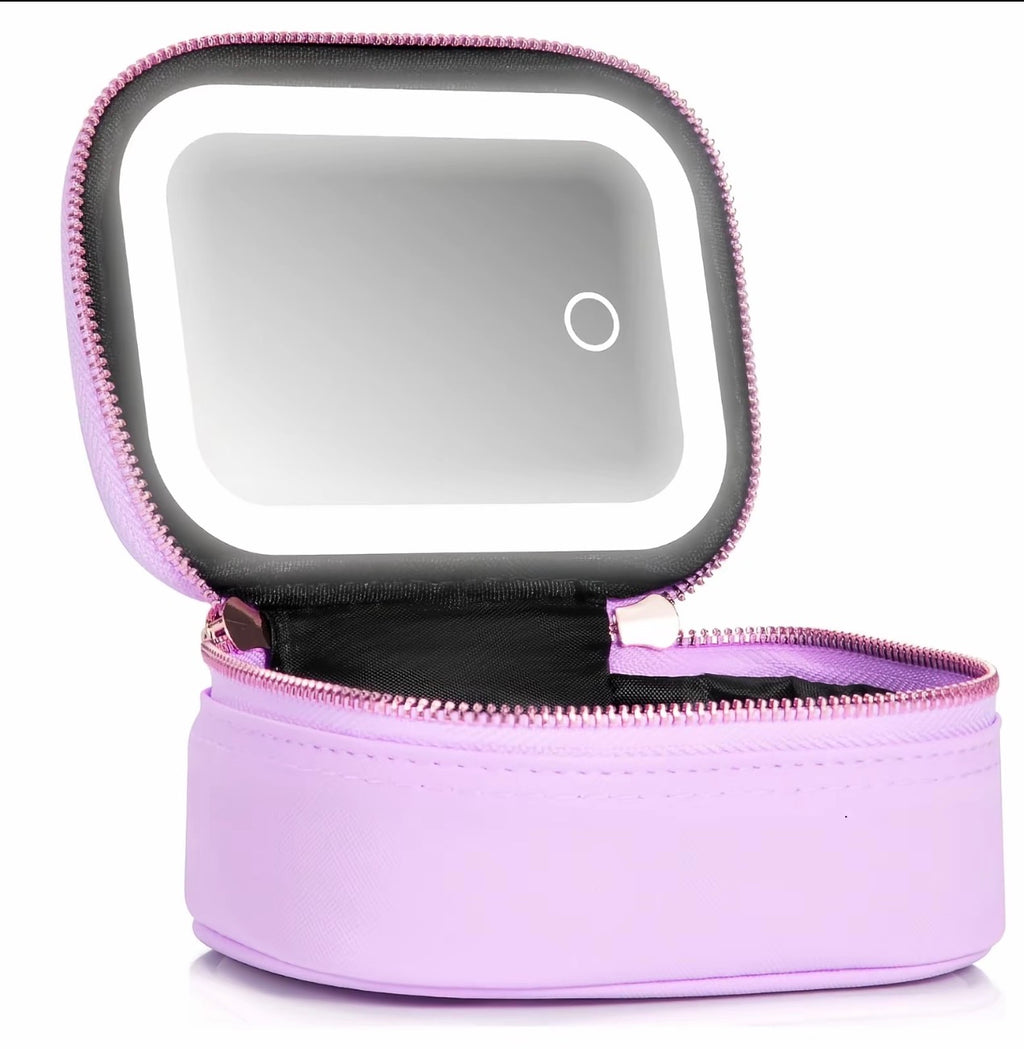 Mini Travel Makeup Bag + LED Light Mirror