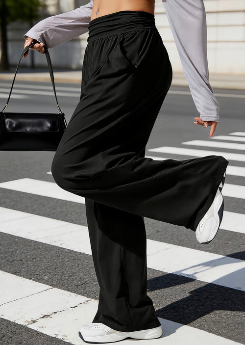 Athleisure Wide Leg Pants w/ Ruched Waistband