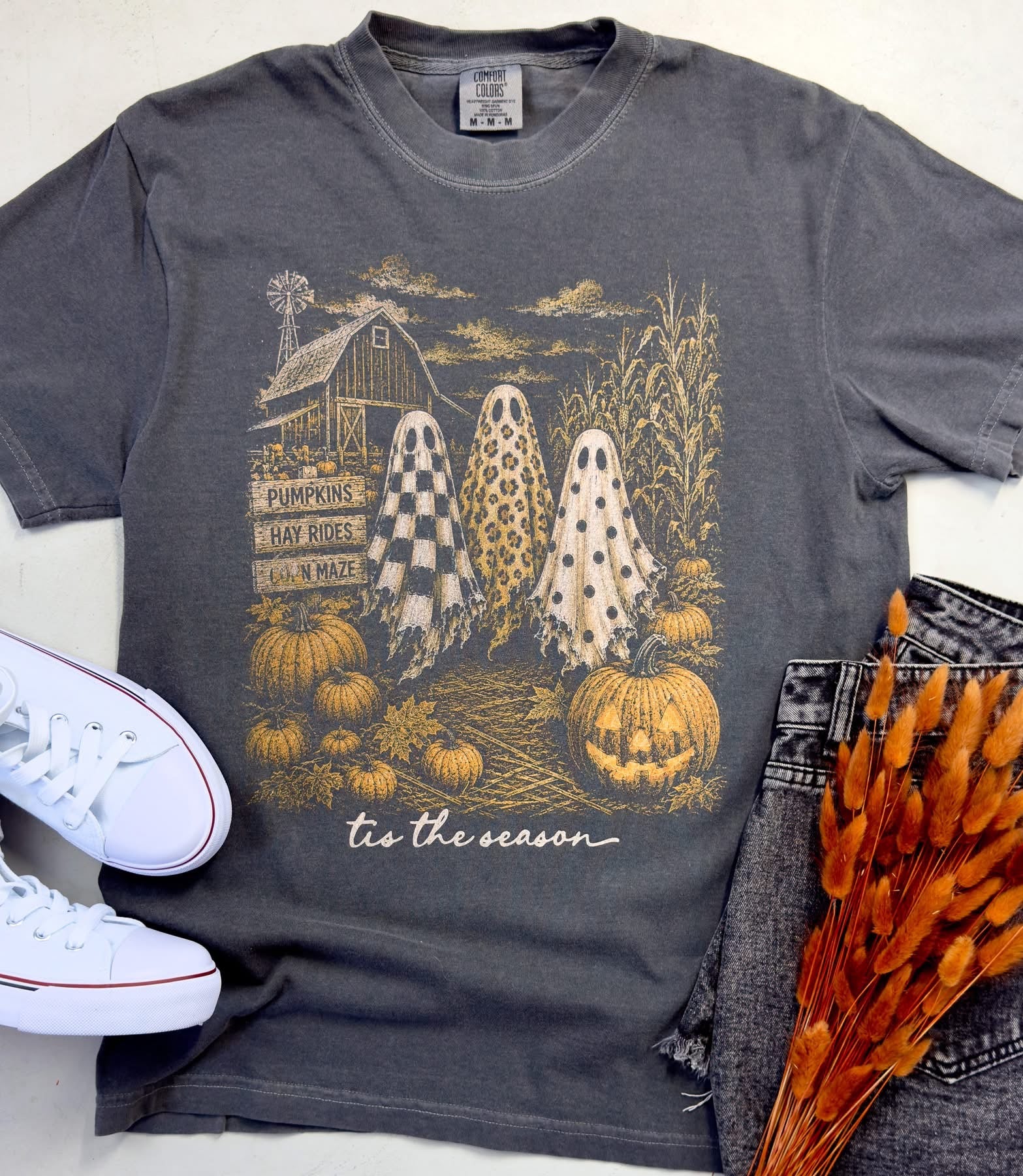 Tis The Season Ghost Pumpkin Patch Crew Tee