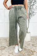 In or Out Wide Leg Cropped Pants Lt Olive