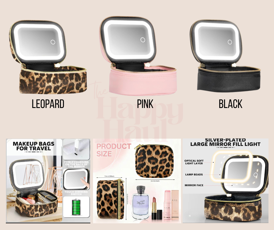 Mini Travel Makeup Bag + LED Light Mirror