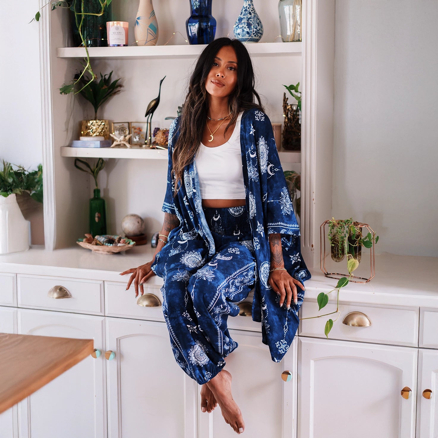 Nova Blue Lotus Moon Harem Pants