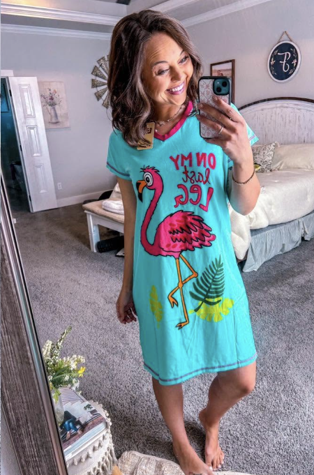 On My Last Leg Women's Flamingo V-Neck Nightshirt