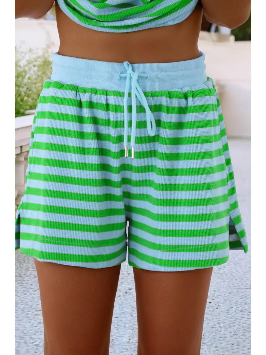 Stripe Spring Puff Sleeve Set