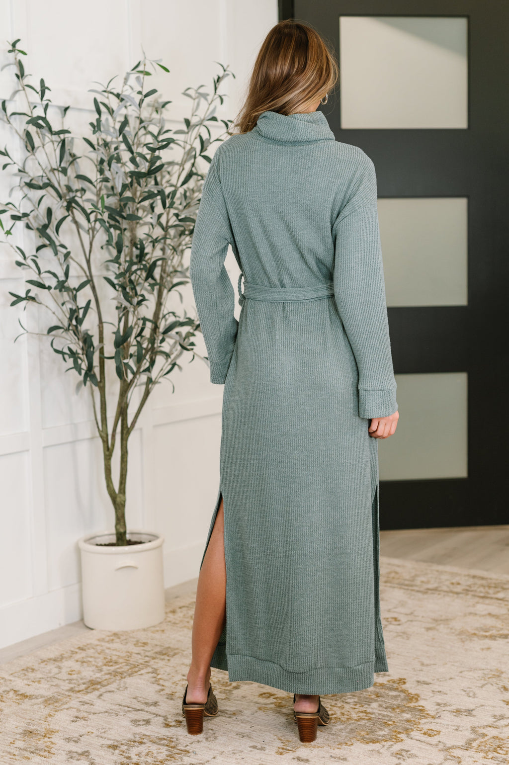 Travel Plush Knit Dress in Soft Teal